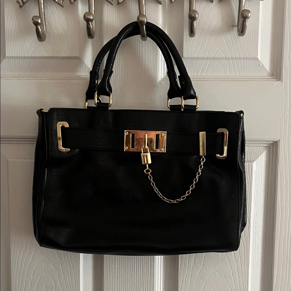 ANTONIO MELANI Black Satchel with Gold Hardware